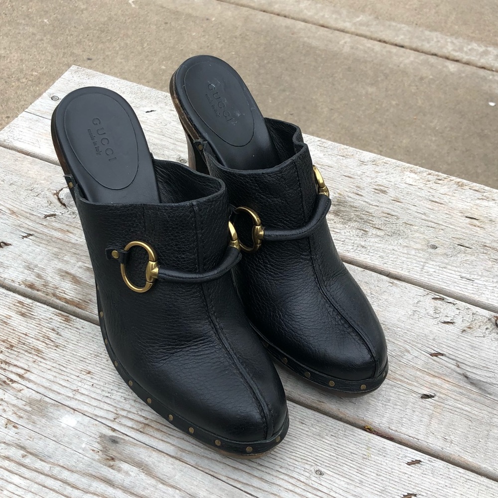 Gucci Horsebit Clogs 8.5 Black Shoes Vintage Mules - Picture 11 of 14